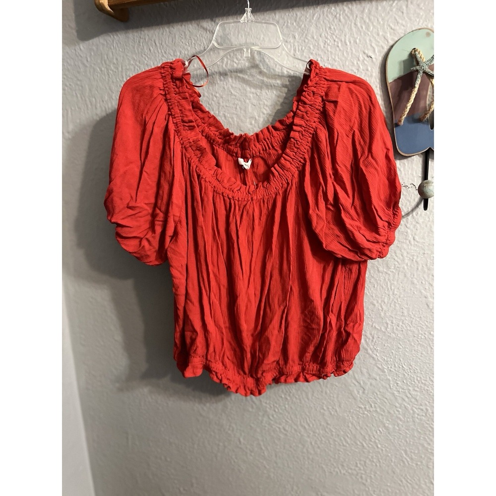 Maurices Shirt‎ Woman Red Cropped Top Short Sleeve Elastic Waist Size 2X